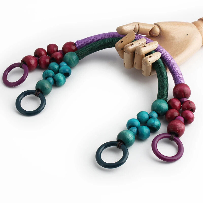 Ρετρό ύφανση σχοινιού Ξύλινες λαβές με χάντρες Ξύλινες λαβές για τσάντες με χάντρες για DIY πλεκτές τσάντες για ζώνη ώμου Αξεσουάρ τσάντες