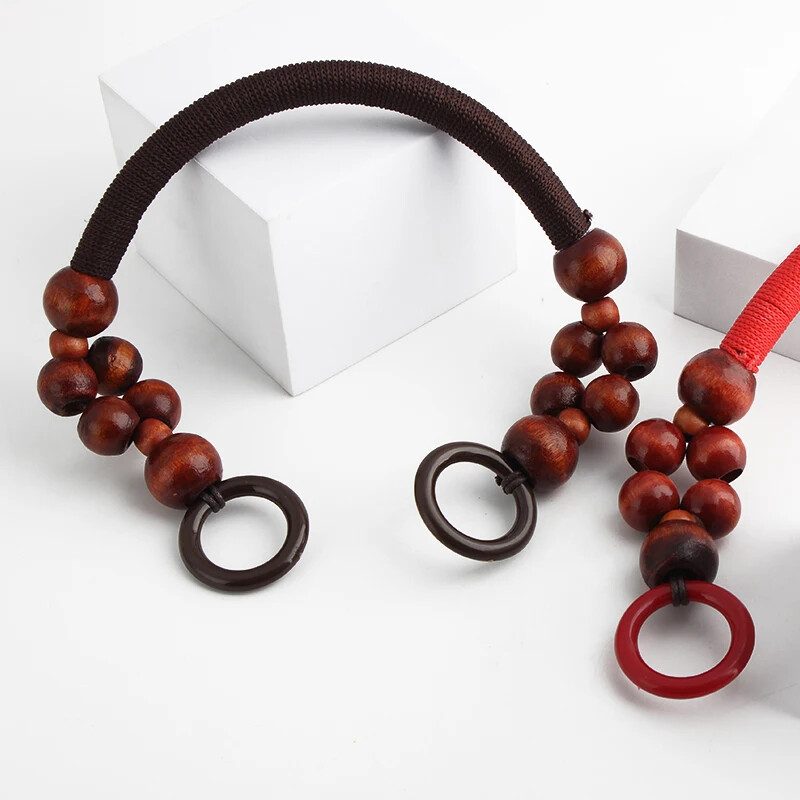 Ρετρό ύφανση σχοινιού Ξύλινες λαβές με χάντρες Ξύλινες λαβές για τσάντες με χάντρες για DIY πλεκτές τσάντες για ζώνη ώμου Αξεσουάρ τσάντες