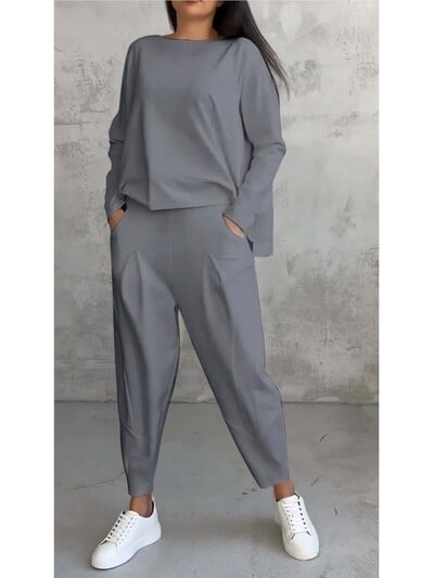 Tavaszi őszi szolid női sportkészlet új divatos, hosszú ujjú, szabálytalan felső hárem nadrág, kétrészes szett női ruhákhoz