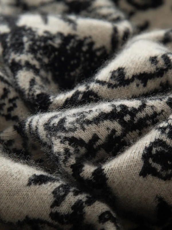 Vintage nyomtatott kötött 2 részes szettek Női Alkalmi kötöttáru Kapucnis cipzáras pulóverek Kabátok Conjunto magas derekú széles lábszárú nadrágkosztümök