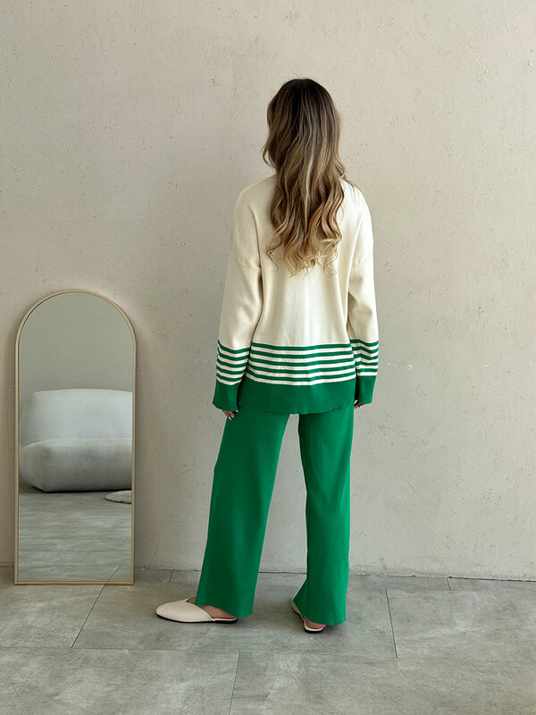 Ikdienas trikotāžas divdaļīgu sieviešu komplekti sievietēm ziemas sieviešu trikotāžas uzvalks svītrains džemperis, kas atbilst komplekti 2 daļīgs adīts bikšu komplekts sievietēm 2024