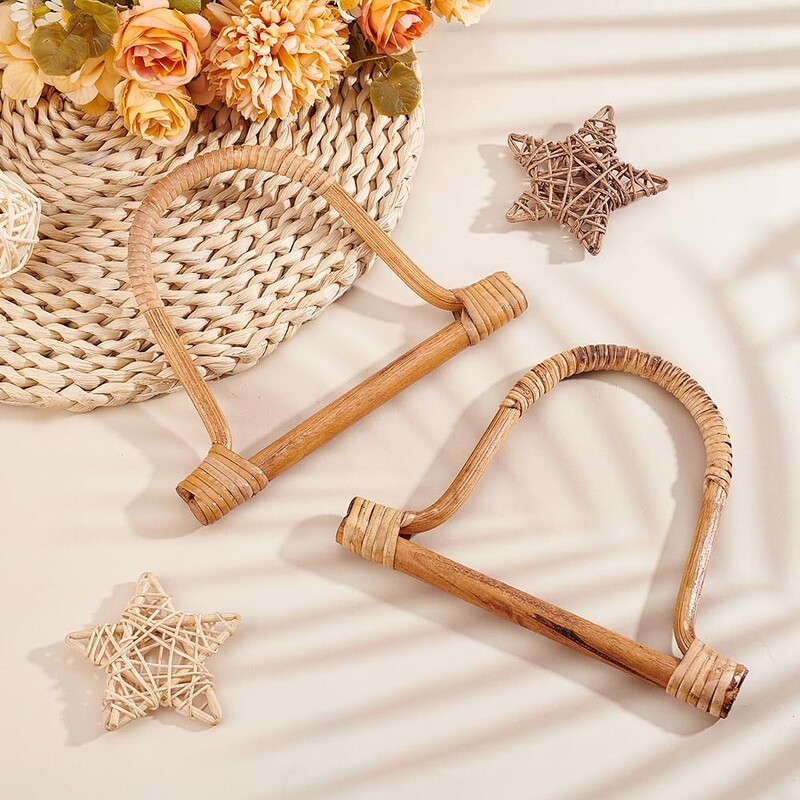 2 ΤΕΜ 6,2 ιντσών τσαντάκι σε σχήμα D, χερούλια από μπαστούνι, αντικατάσταση χειροποίητη τσάντα με βελονάκι παραλίας Καμβάς τσάντες DIY Αξεσουάρ κατασκευής τσαντών