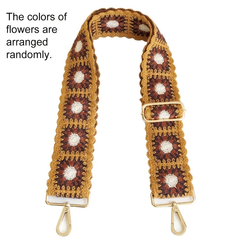 Madingas nertas gėlių krepšio dirželis platus reguliuojamas pečių krepšio dirželis „pasidaryk pats“ megzto krepšio priedai Etninės siuvinėjimo piniginės dirželis