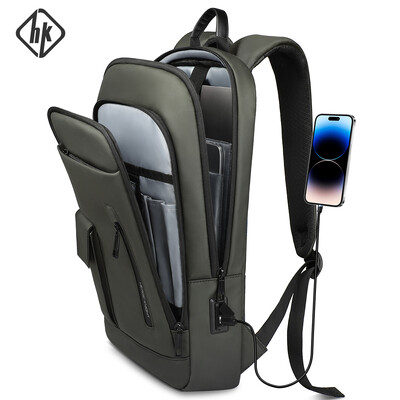 HcanKcan Multi-Pocket Fashion Backpack Man 15,6" Πακέτο φορητού υπολογιστή Ελαφρύ και λεπτό, μεγάλης χωρητικότητας, τσάντα ταξιδιού με αδιάβροχο USB