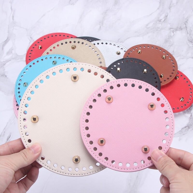 Fundă din piele PU QJH pentru geantă de tricotat, fund oval/rotund cu orificiu, accesorii pentru genți de tricotat diy, bază de geantă pentru croșetat