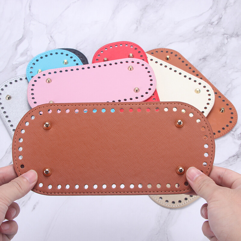 Fundă din piele PU QJH pentru geantă de tricotat, fund oval/rotund cu orificiu, accesorii pentru genți de tricotat diy, bază de geantă pentru croșetat