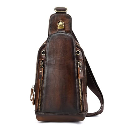 Vīriešu Cross body Sling mugursoma plecu krūšu soma īstas ādas retro ceļojumu ikdienas īstas govs ādas vīriešu sānu somas