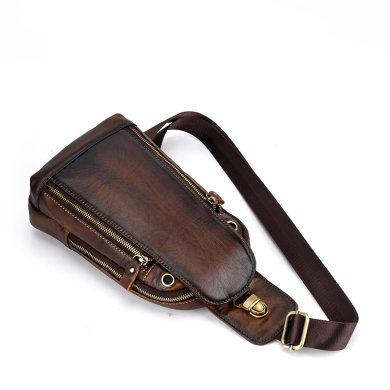 Férfi Cross body Sling hátizsák válltáska Valódi bőr Retro utazási alkalmi valódi marhabőr férfi oldaltáskák