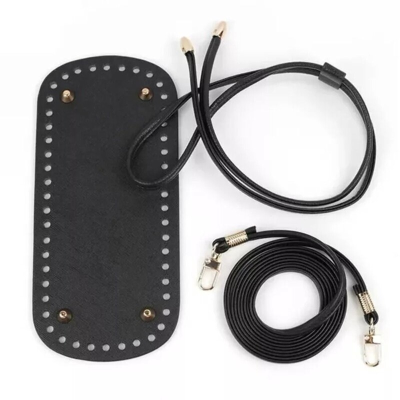 3 vnt. / rinkinys Naujas PU odinis „pasidaryk pats“ nėrimo krepšys, rankų darbo raištelių priedai, austų maišelių rinkinys, patvarus vienspalvis krepšio dugnas