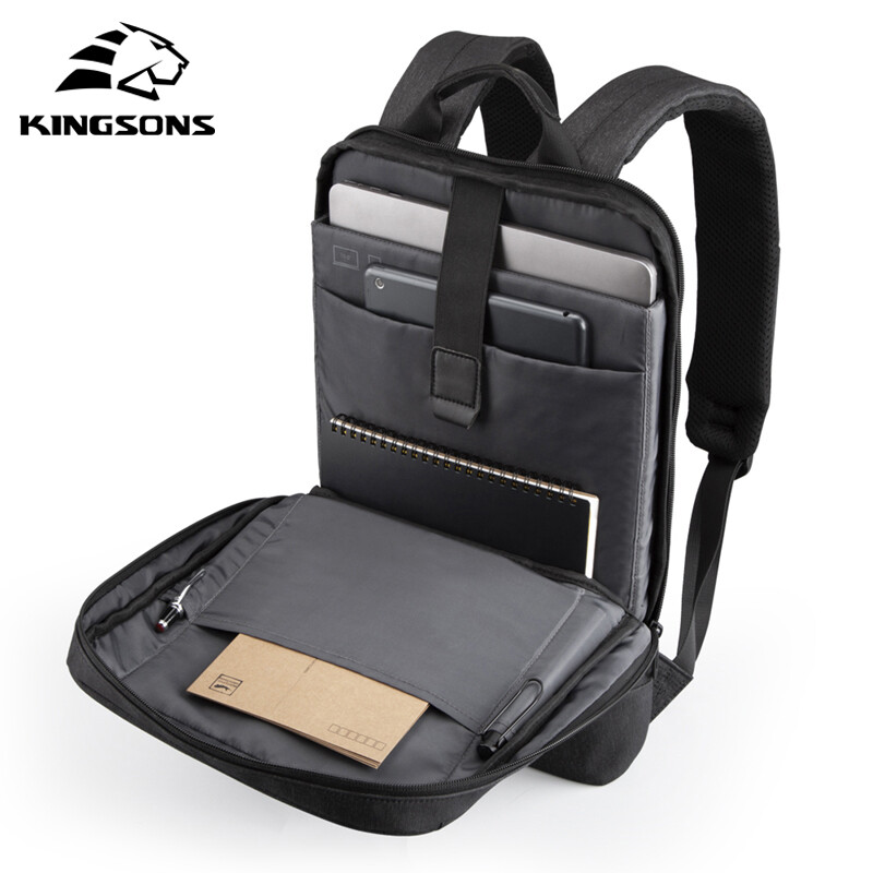 Kingsons Nový 15,6-palcový batoh na notebook, pánsky, špičkový, odolný voči striekajúcej vode, nabíjateľný cez USB, batoh pre tínedžerov, školská taška, ultratenká taška