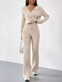 Dámske outfity s výstrihom do V, jednoradové topy s vysokým pásom, rovné nohavice, elegantné, obchod s módou