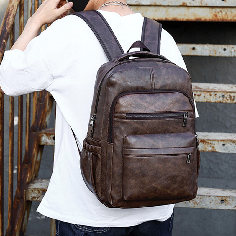 Férfi üzleti utazó laptop hátizsák nagy kapacitású vízálló karcálló lopásgátló PU bőr kültéri számítógépes hátizsákok