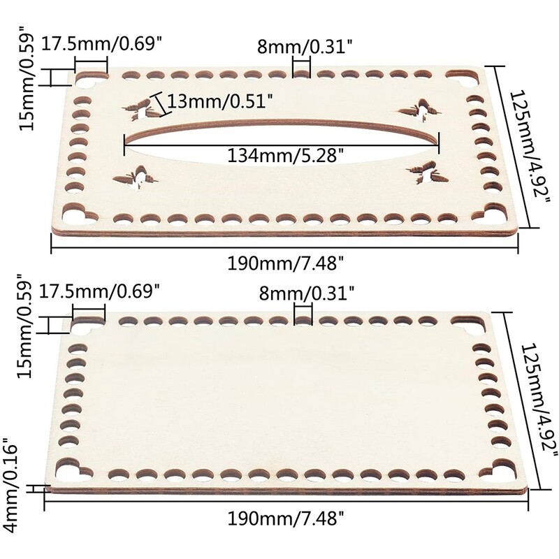 2 vnt mediniai dugniniai maišeliai stačiakampis dugnas krepšys medinis pagrindas namų dekoravimui „pasidaryk pats“ krepšelio audimo reikmenys amatų audinių dėžutės lenta