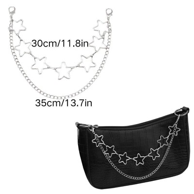 Y2k fém gyöngy láncszíj táskákhoz Többrétegű táskalánc kézitáskához DIY fogantyúk Csillagfüggő válltáska lánctartozékok