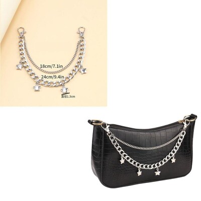 Y2k fém gyöngy láncszíj táskákhoz Többrétegű táskalánc kézitáskához DIY fogantyúk Csillagfüggő válltáska lánctartozékok