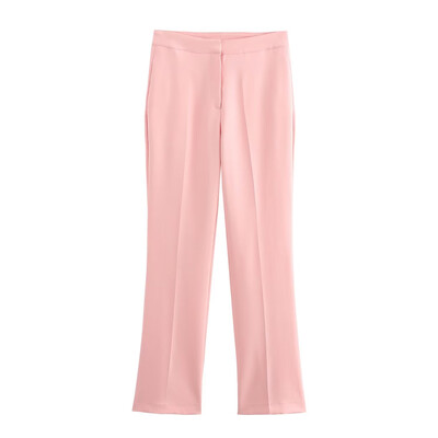 PB&ZA2024 őszi új női ruha stílusú slim fit gomb dekoráció pánt nélküli egyszínű, magas derekú kiszélesedő nadrág szett