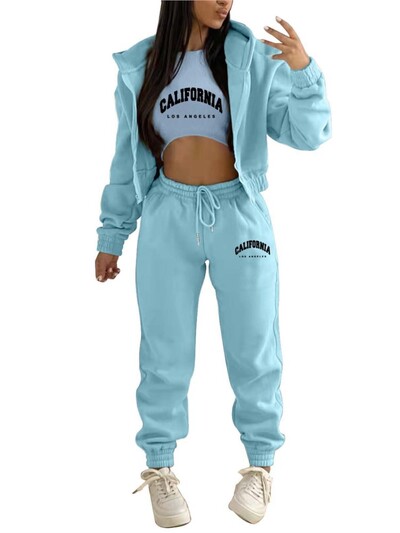 Rudens un ziemas jauns vilnas kapuci ar burtu apdruku sieviešu uzvalks ar kapuci Modes brīvas ikdienas sporta bikses sievietēm, trīsdaļīgs komplekts 2024