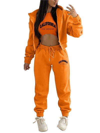 Rudens un ziemas jauns vilnas kapuci ar burtu apdruku sieviešu uzvalks ar kapuci Modes brīvas ikdienas sporta bikses sievietēm, trīsdaļīgs komplekts 2024