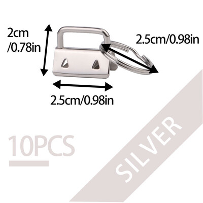 LMDZ 10 db/szett 25 mm-es pamut farokkapcsos kulcstartó hardver gyűrűkkel táskacsuklókhoz, szövetszalaggal dombornyomott