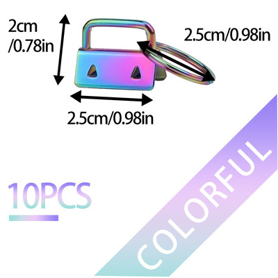 LMDZ 10 db/szett 25 mm-es pamut farokkapcsos kulcstartó hardver gyűrűkkel táskacsuklókhoz, szövetszalaggal dombornyomott