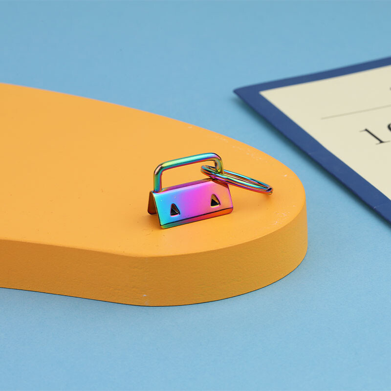 LMDZ 10 db/szett 25 mm-es pamut farokkapcsos kulcstartó hardver gyűrűkkel táskacsuklókhoz, szövetszalaggal dombornyomott