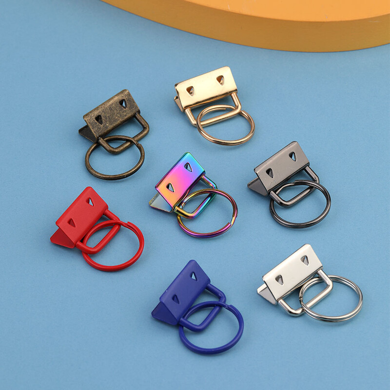 LMDZ 10 db/szett 25 mm-es pamut farokkapcsos kulcstartó hardver gyűrűkkel táskacsuklókhoz, szövetszalaggal dombornyomott