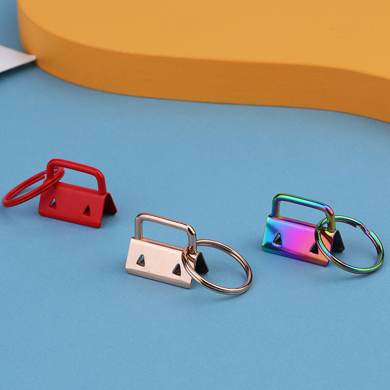 LMDZ 10 db/szett 25 mm-es pamut farokkapcsos kulcstartó hardver gyűrűkkel táskacsuklókhoz, szövetszalaggal dombornyomott