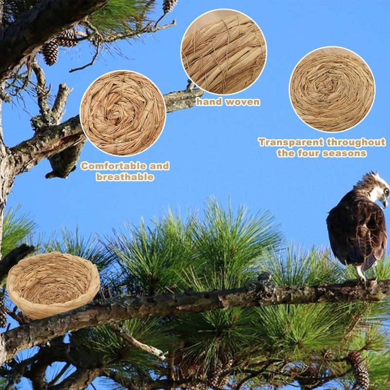 Veisimo lizdas paukščiams Rankomis austas plokščias šiaudinis paukščių lizdas Liukas Paukščių prieglaudos Paukščių narvelių priedai