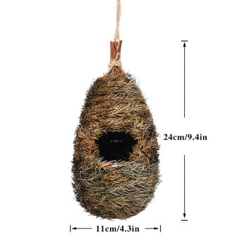 Grass Bird Cage Nest House with Hanging Rope Entrance Garden Hanging Hummingbird for Outdoor Home Garden Decoration Accessories