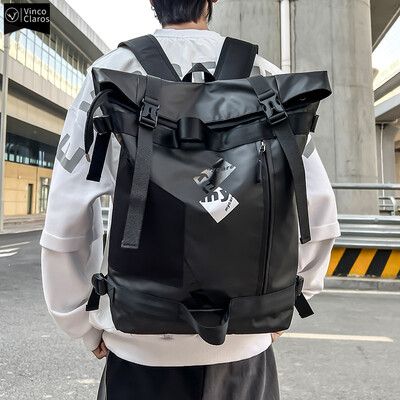 VC férfi funkcionális fekete hátizsák Trend Canvas Patchwork Design Hátizsák Nagy kapacitású utazási hátizsákok férfi iskolatáska
