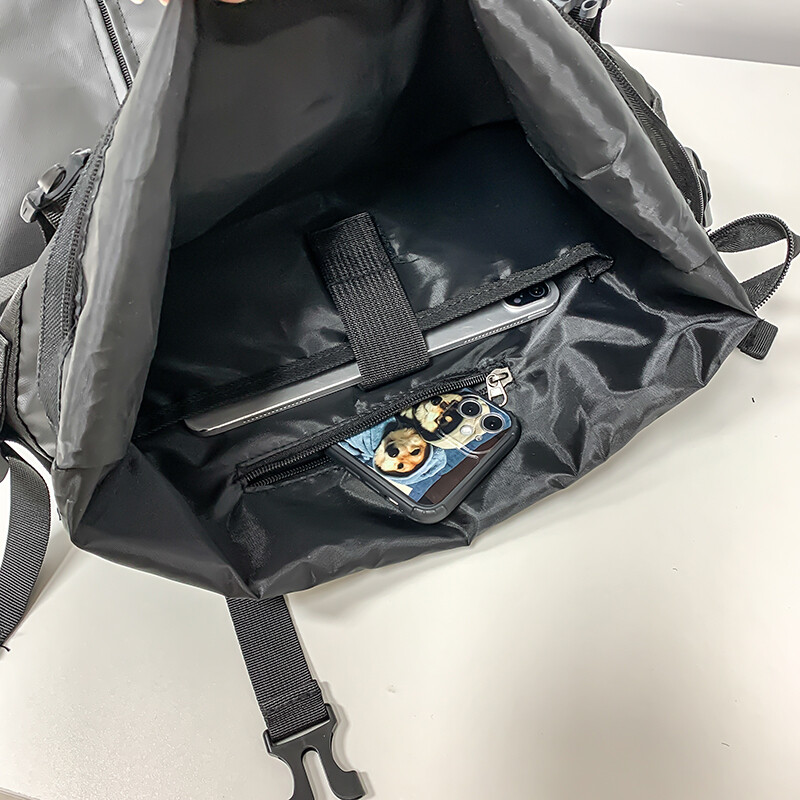 VC férfi funkcionális fekete hátizsák Trend Canvas Patchwork Design Hátizsák Nagy kapacitású utazási hátizsákok férfi iskolatáska