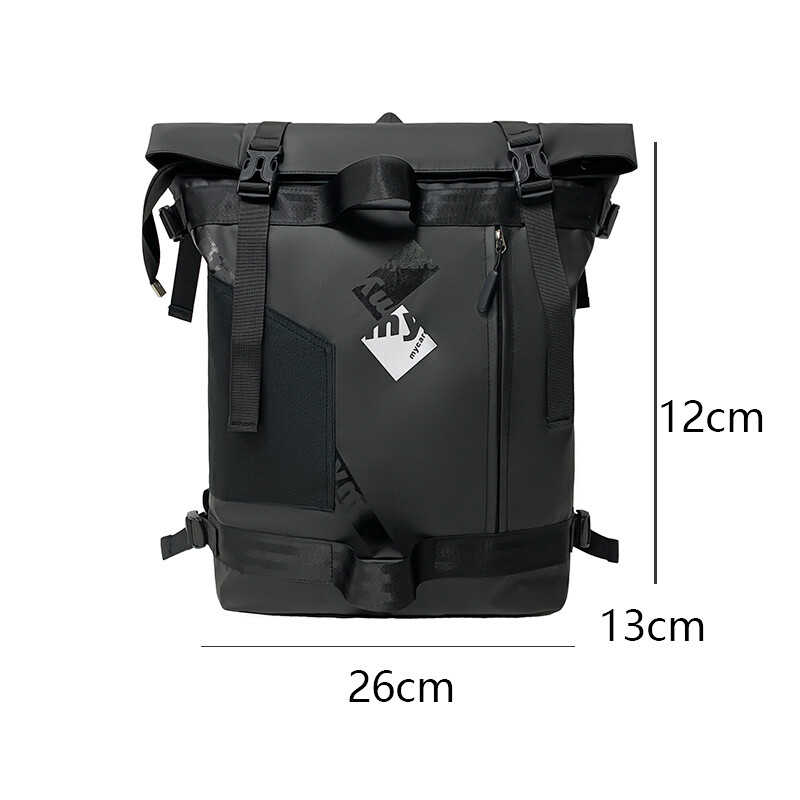 VC férfi funkcionális fekete hátizsák Trend Canvas Patchwork Design Hátizsák Nagy kapacitású utazási hátizsákok férfi iskolatáska