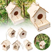 Bird Wood House with Lanyard Outdoor Ημιτελές Αξεσουάρ DIY Προμήθειες για κατοικίδια Κρεμαστά Birdhouse για εξωτερικό μπαλκόνι H6A5