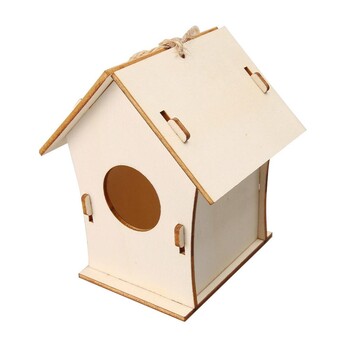 Bird Wood House with Lanyard Outdoor Ημιτελές Αξεσουάρ DIY Προμήθειες για κατοικίδια Κρεμαστά Birdhouse για εξωτερικό μπαλκόνι H6A5