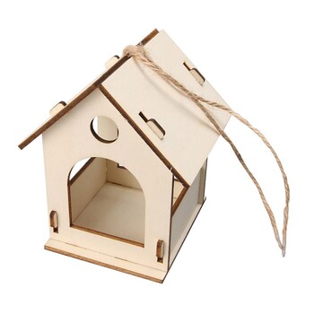 Bird Wood House with Lanyard Outdoor Ημιτελές Αξεσουάρ DIY Προμήθειες για κατοικίδια Κρεμαστά Birdhouse για εξωτερικό μπαλκόνι H6A5