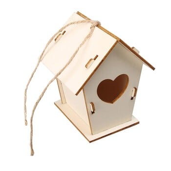 Bird Wood House with Lanyard Outdoor Ημιτελές Αξεσουάρ DIY Προμήθειες για κατοικίδια Κρεμαστά Birdhouse για εξωτερικό μπαλκόνι H6A5