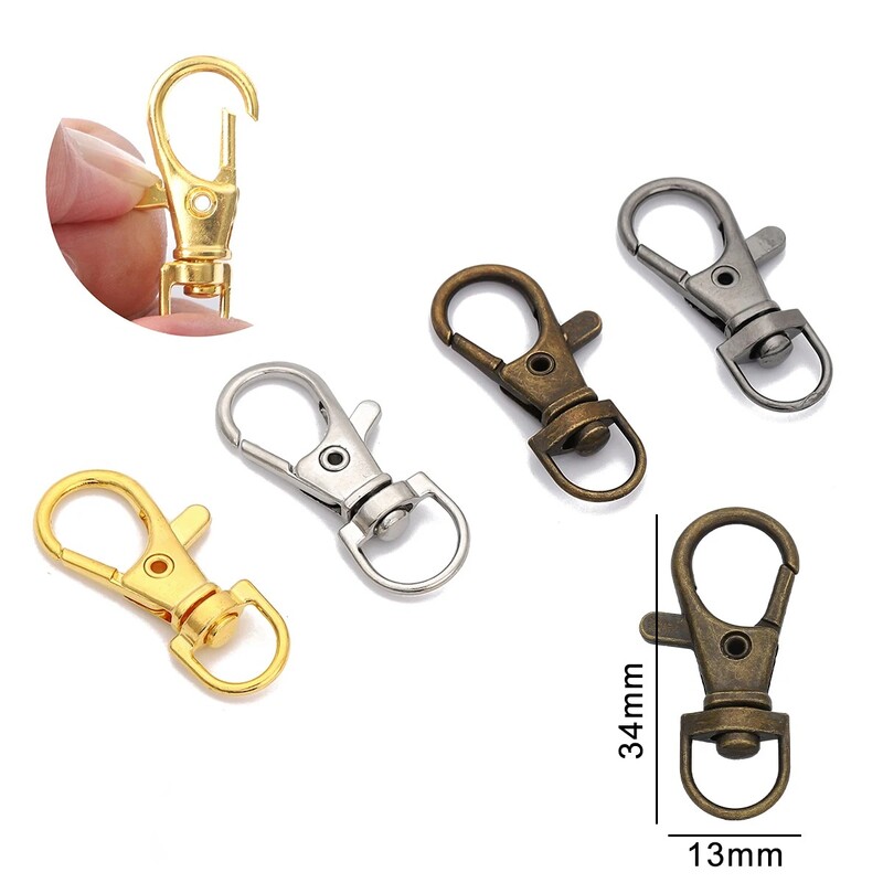 10 ks/lot otočných háčikov s zapínaním v tvare homára 34 mm, delených kľúčeniek, konektorov pre tašky, opasok, retiazky na psov, DIY tašky, šperky, doplnky