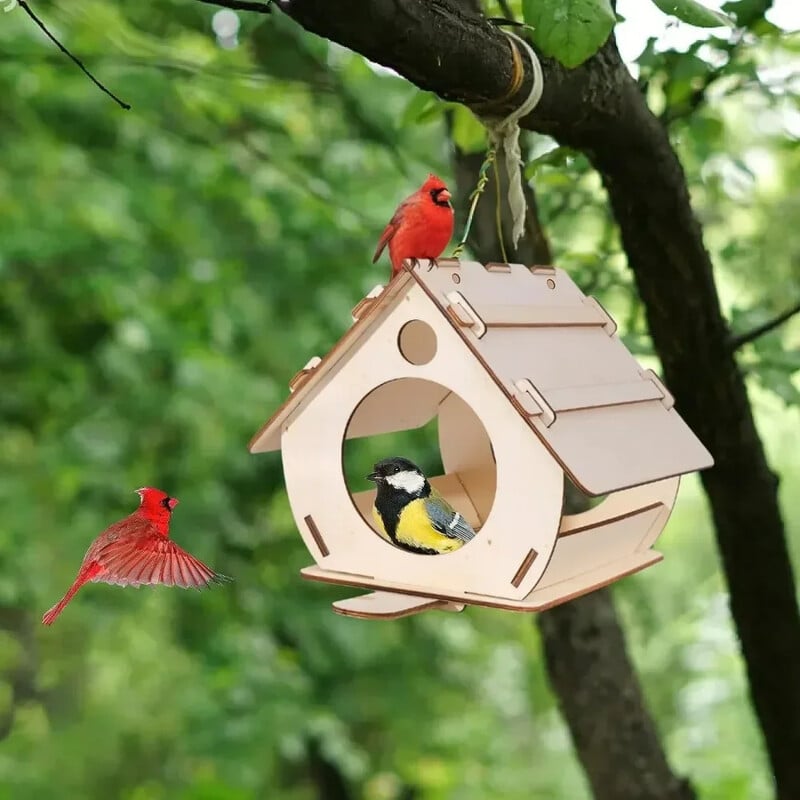 Závesné drevené kŕmidlá pre vtáky Voliéra DIY zostavené vonkajšie záhradné dekoratívne kŕmidlá Klietka pre vtáky Búdka pre vtáky