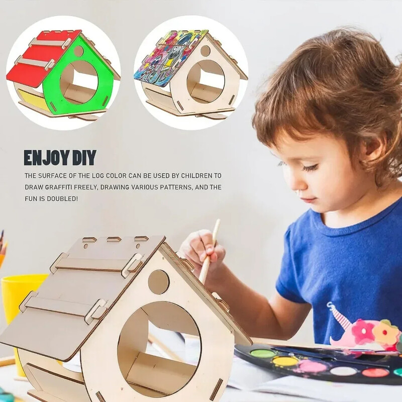 Závesné drevené kŕmidlá pre vtáky Voliéra DIY zostavené vonkajšie záhradné dekoratívne kŕmidlá Klietka pre vtáky Búdka pre vtáky