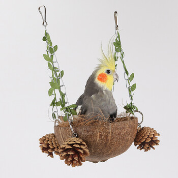 Coconut Bird Nest Hanging Bird House For Cage Bird Swing Toy with Chewing Toy Paparots Hanging Breeding Breeding Nesting