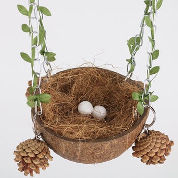 Coconut Bird Nest Hanging Bird House For Cage Bird Swing Toy with Chewing Toy Paparots Hanging Breeding Breeding Nesting