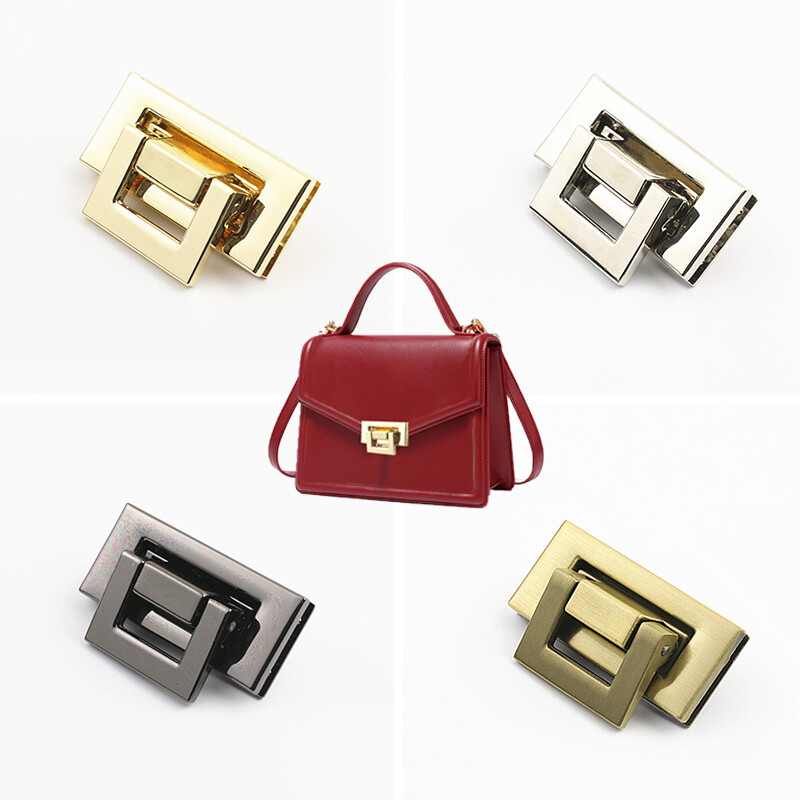DIY Mortise Square Metal Square Tiny Bag Turn Lock Twist Lock Spona z kože Remeselná dámska taška Kabelka cez rameno Kabelka Hardware