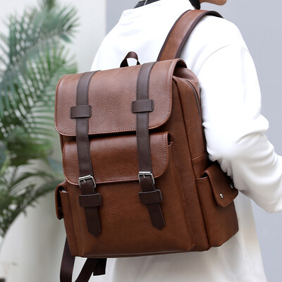 2024 ÚJ Férfi hátizsák PU bőr táska nagy laptop hátizsákok Férfi Mochilas fekete iskolatáska tinédzsereknek Fiúknak Barna Sac A Dos