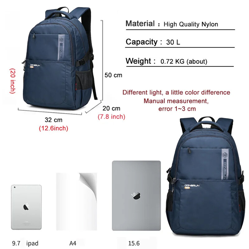 Batoh pre mužov a ženy, 30L značkový nylonový batoh na cesty, mužský ležérny batoh na notebook s objemom 15,6 palca, školský batoh pre tínedžerov