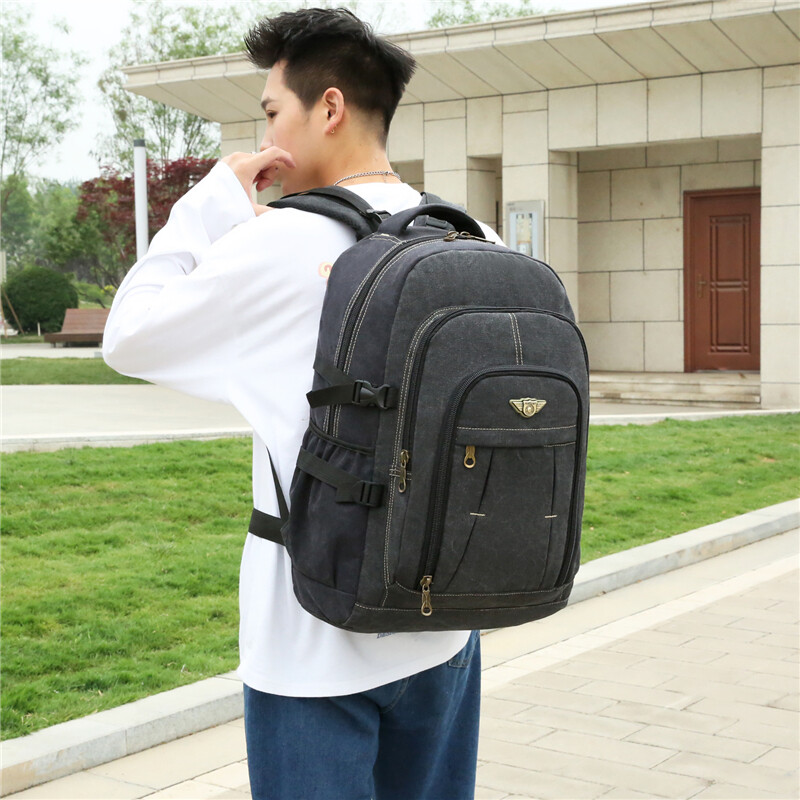 Plátenný cestovný batoh pre mužov, trendový športový turistický batoh, mužský voľný čas, 15,6" batoh na notebook, teenager, študent, školský batoh, čierny