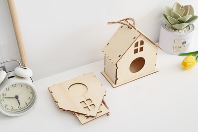 „Pasidaryk pats“ paukščių medinis namas su virvele lauko vaikams Rankų darbo aksesuarai naminiams gyvūnėliams Kabantys paukščių lizdai lauko balkonui