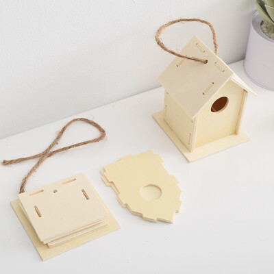 „Pasidaryk pats“ paukščių medinis namas su virvele lauko vaikams Rankų darbo aksesuarai naminiams gyvūnėliams Kabantys paukščių lizdai lauko balkonui