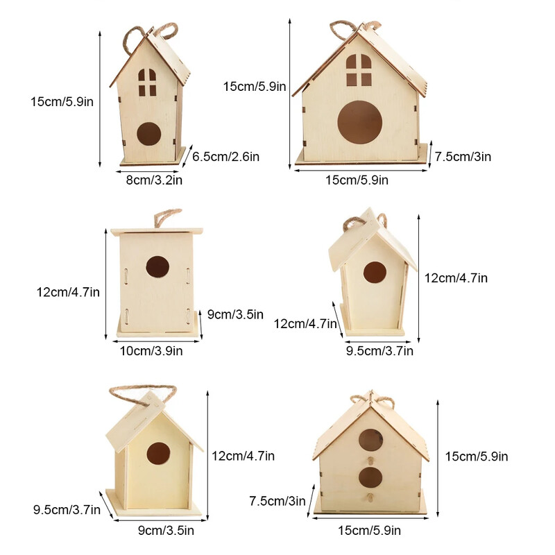 „Pasidaryk pats“ paukščių medinis namas su virvele lauko vaikams Rankų darbo aksesuarai naminiams gyvūnėliams Kabantys paukščių lizdai lauko balkonui