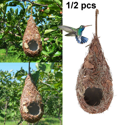 Roosting Nest Hanging Bird House Bird Nest Natural Grass PP Υλικό Hummingbird House Natural Bird Hut Κλουβί για Outside Oiseaux