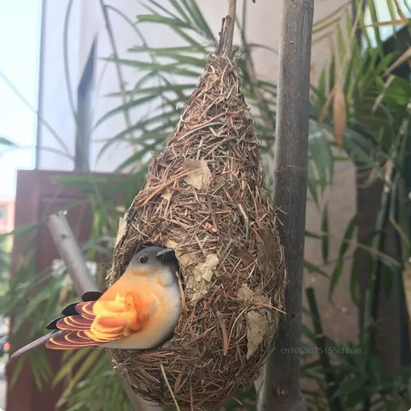 Kabantis paukščių namelis Paukščių lizdas Natūrali žolė PP medžiaga Kolibrio namelis Natūralus paukščių namelio narvas, skirtas Oiseaux lauke